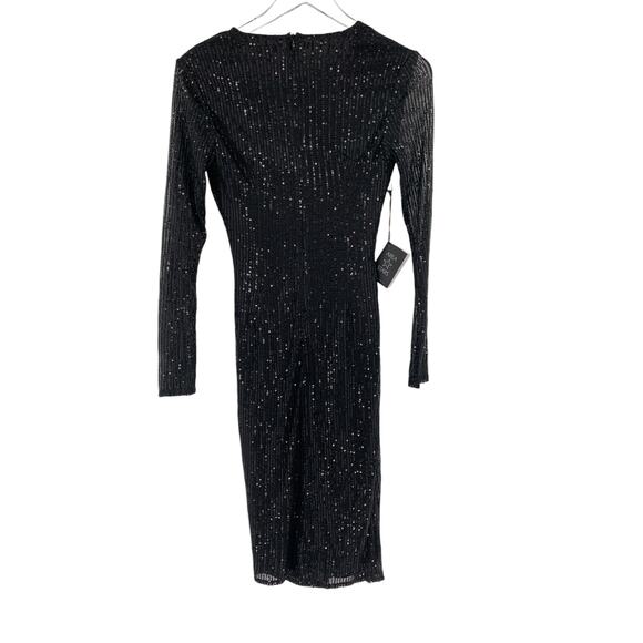 2/$30 AREA STARS Black Sequin Dress Size S Deep V Neck Side Ruching Asymmetrical - Picture 6 of 7